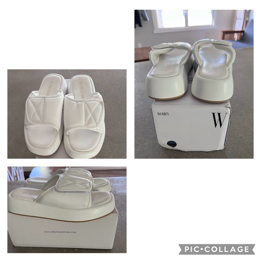 White slip on sandals